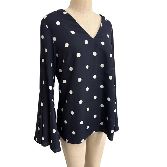 Vintage Banana Republic Polka Dot V-Neck Bell Sleeve Blouse M - Picture 2 of 12